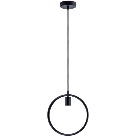 Paco Home Suspension Lampe Salle À Manger Rond Anneau Câble Textile 1,5m Raccourcissable E27  Noir,  Ambre G125 300 Lumen / 5W