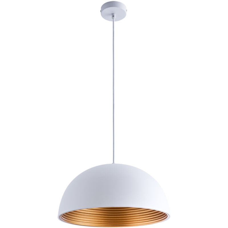 Suspension Lampe Suspendue Salle à Manger Cuisine Câble Textile 1,5 m Ø40,5cm Or blanc, G95 tête de miroir boule argenté-700lm - Paco Home