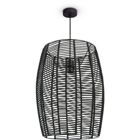 Paco Home Suspension LED Salon Suspension Salle À Manger Vintage Aspect Osier Boho Naturel Lampe à suspension, Noir 1