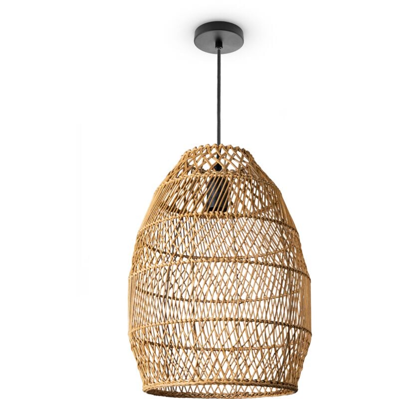 Suspension Salon Boho Lampes En Osier Rotin Lampe Suspendue Nature (Ø30cm), Lampe à suspension - Type 3 - Paco Home