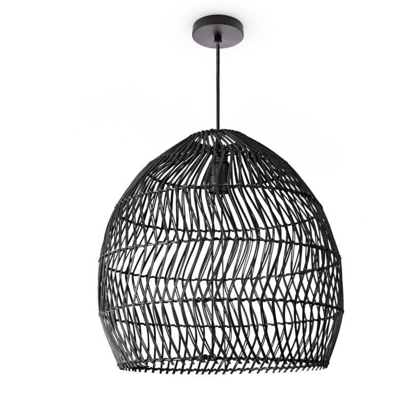 Suspension Salon Boho Lampes En Osier Rotin Lampe Suspendue Noir (Ø40cm), Lampe à suspension - Type 7 - Paco Home