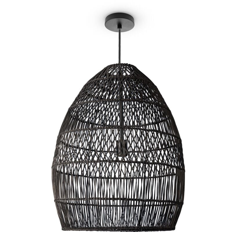 Suspension Salon Boho Lampes En Osier Rotin Lampe Suspendue Noir (Ø55 cm), Lampe à suspension - Type 3 - Paco Home