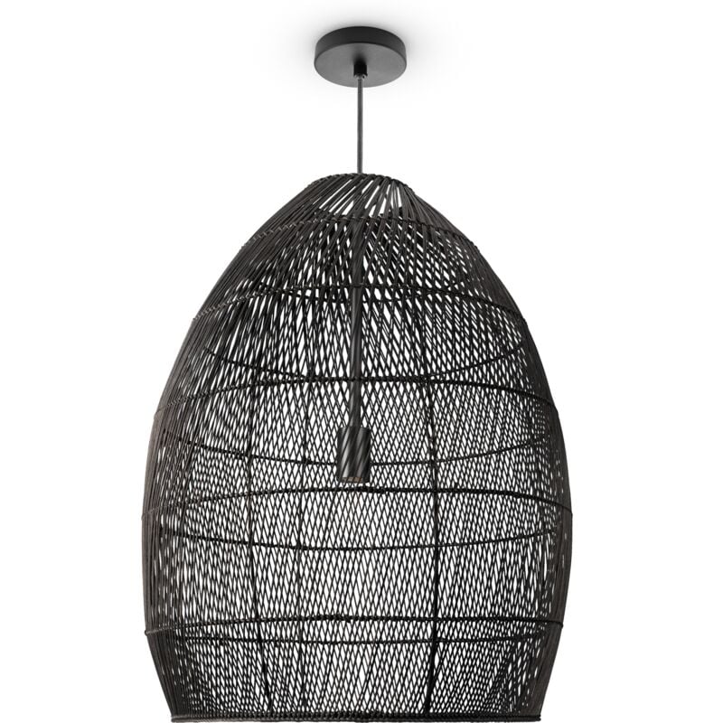 Suspension Salon Boho Lampes En Osier Rotin Lampe Suspendue Noir (Ø52 cm), Lampe à suspension - Type 2 - Paco Home