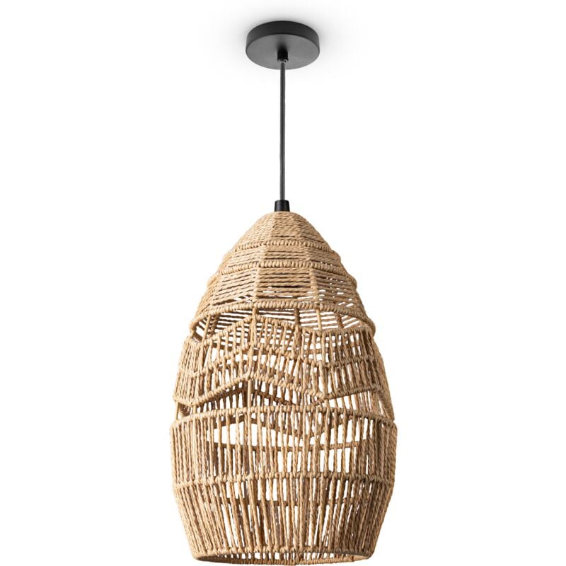 Suspension Salon Boho Lampes En Osier Rotin Lampe Suspendue Nature (Ø30cm), Lampe à suspension - Type 4 - Paco Home