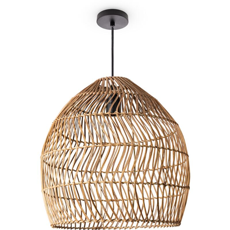 Suspension Salon Boho Lampes En Osier Rotin Lampe Suspendue Nature (Ø40cm), Lampe à suspension - Type 7 - Paco Home