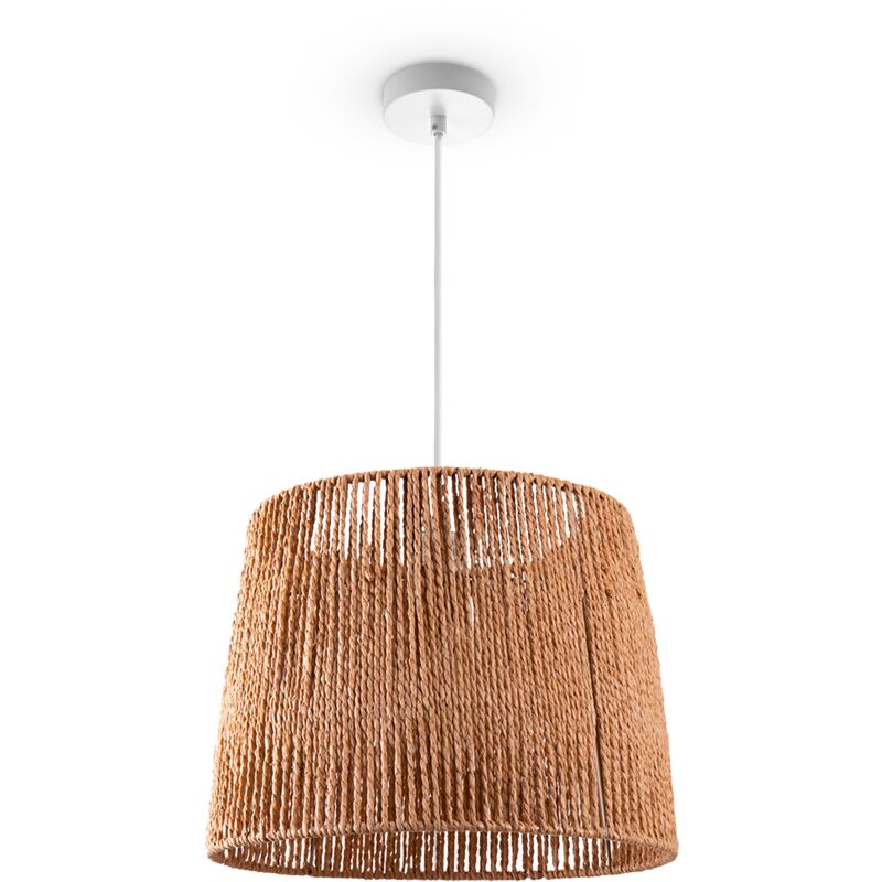 Paco Home Suspension Table À Manger Lampe Suspendue E27 Papier Boho Rotin Lampe à suspension - Blanc, Nature (Ø35cm)