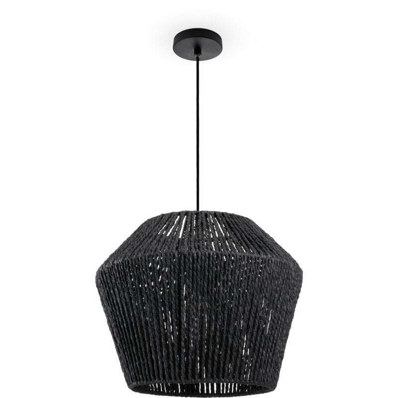 Suspension Table à Manger Lampe Suspendue E27 Papier Boho Rotin Lampe à suspension - Noir, Noir (Ø33cm) - Paco Home