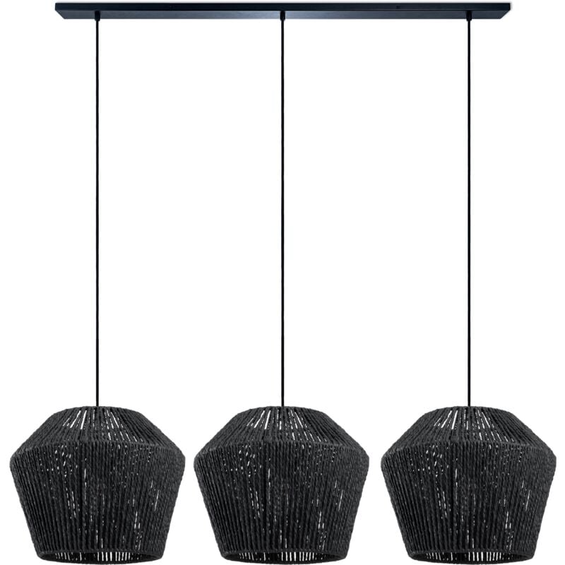 Suspension Table à Manger Osier Boho Lampe Suspendue E27 Rotin Lampe à suspension - Noir, Noir (Ø33cm) - Paco Home