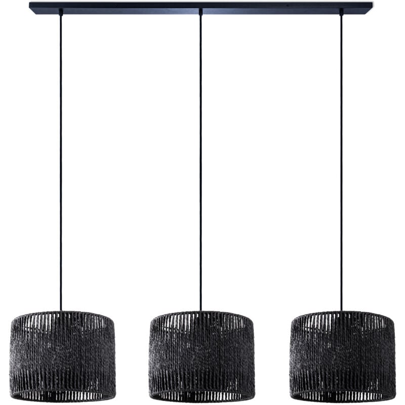 Suspension Table à Manger Osier Boho Lampe Suspendue E27 Rotin Lampe à suspension - Noir, Noir (Ø27cm) - Paco Home