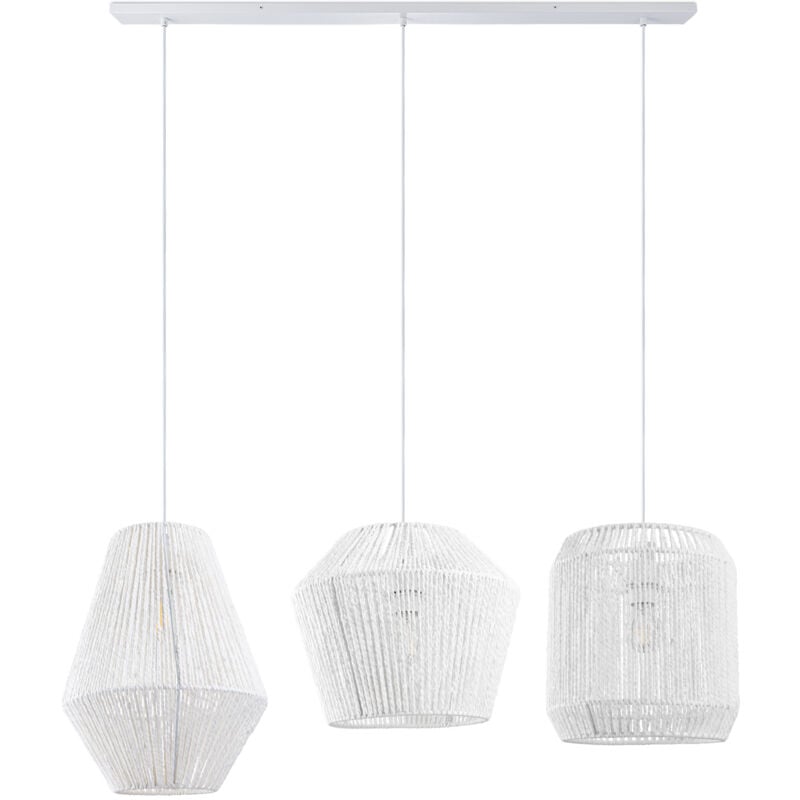 Suspension Table à Manger Osier Boho Lampe Suspendue E27 Rotin Lampe à suspension - Blanc, Blanc (Ø28 + Ø30 + Ø33cm) - Paco Home