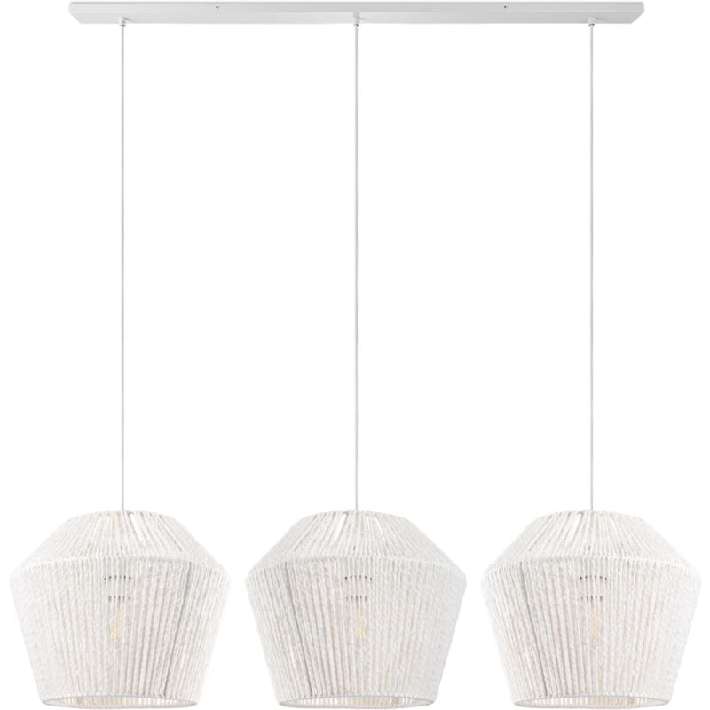 Suspension Table à Manger Osier Boho Lampe Suspendue E27 Rotin Lampe à suspension - Blanc, Blanc (Ø33cm) - Paco Home