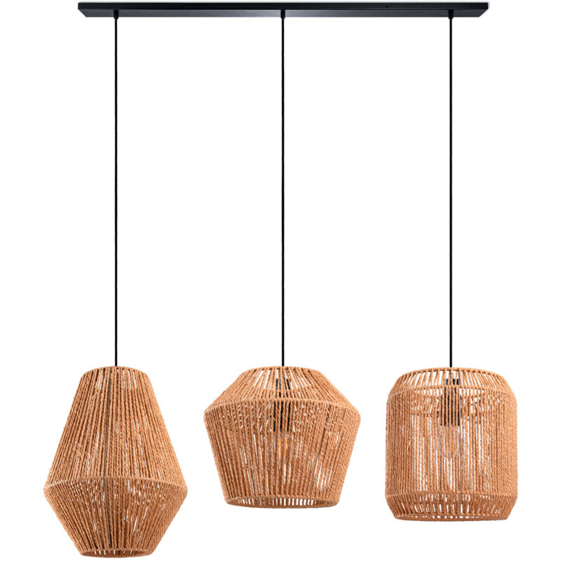 Paco Home Suspension Table À Manger Osier Boho Lampe Suspendue E27 Rotin Lampe à suspension - Noir, Beige (Ø28 + Ø30 + Ø33cm)