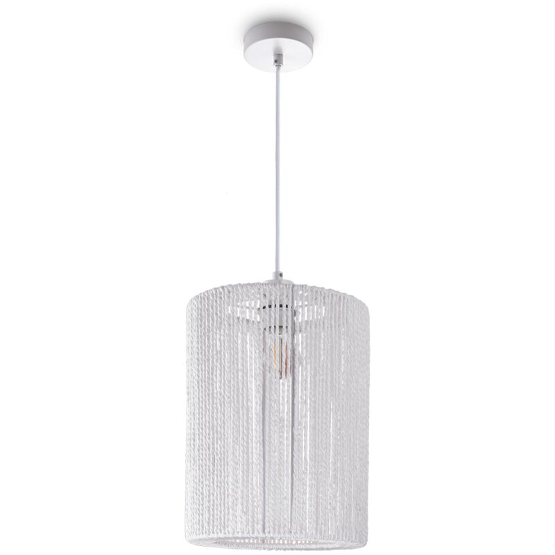 Paco Home Suspension Table À Manger Papier Boho Lampe Suspendue Lampe E27 Rotin Lampe à suspension - Blanc, Blanc (Ø25cm)
