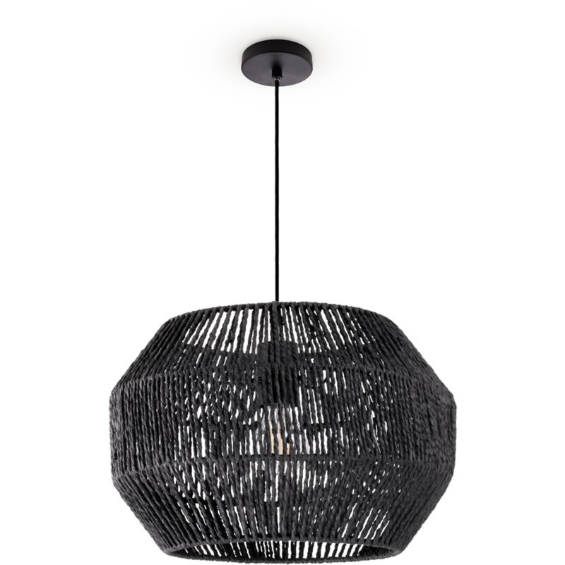 Paco Home - Suspension Table à Manger Papier Boho Lampe Suspendue Lampe E27 Rotin Lampe à suspension - Noir, Noir (Ø35cm)