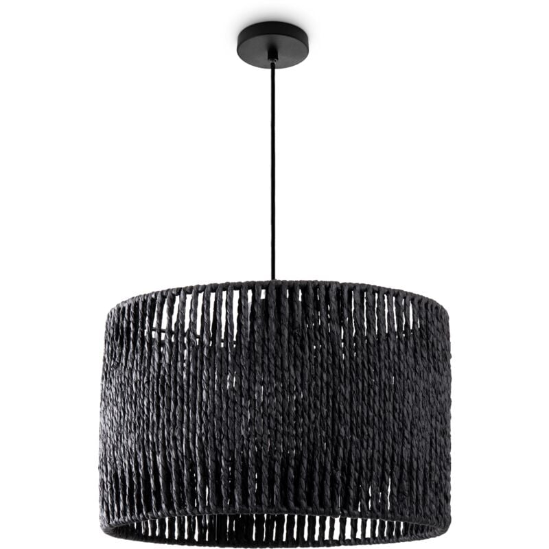 Suspension Table à Manger Papier Boho Lampe Suspendue Lampe E27 Rotin Lampe à suspension - Noir, Noir (Ø32cm) - Paco Home