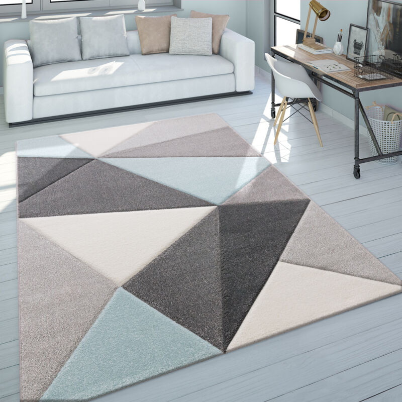 Paco Home - Tapis 3D Triangles Pastel Tendance Gris Turquoise 80x150 cm