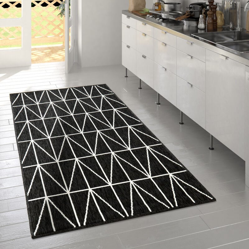 Paco Home - Tapis à Poils Ras Intérieur & Extérieur 3D Géométrique Design Scandinave En Noir 80x150 cm
