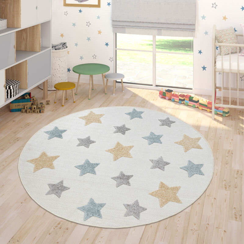 Tapis Chambre D'enfant Tapis Extérieur Rond Tapis Jouet Enfant Garçon Fille 120 cm rond, Crème - Paco Home