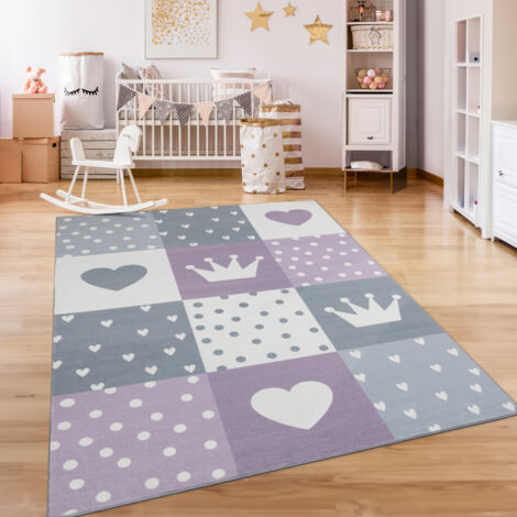 Paco Home Tapis Chambre Enfant Bebe Fille Garcon Antidérapant Arc-en-ciel Coeur Pois