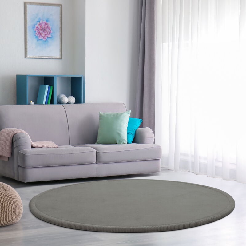 Tapis Chambre Enfant Bebe Fille Garcon Moelleux Antidérapant Moderne Gris, 80 cm rond - Paco Home