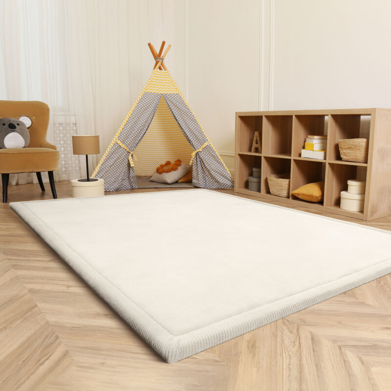 Tapis Chambre Enfant Bebe Fille Garcon Moelleux Antidérapant Moderne 120x160 cm, Crème - Paco Home