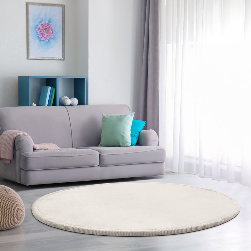 Tapis Chambre Enfant Bebe Fille Garcon Moelleux Antidérapant Moderne Crème, 80 cm rond - Paco Home