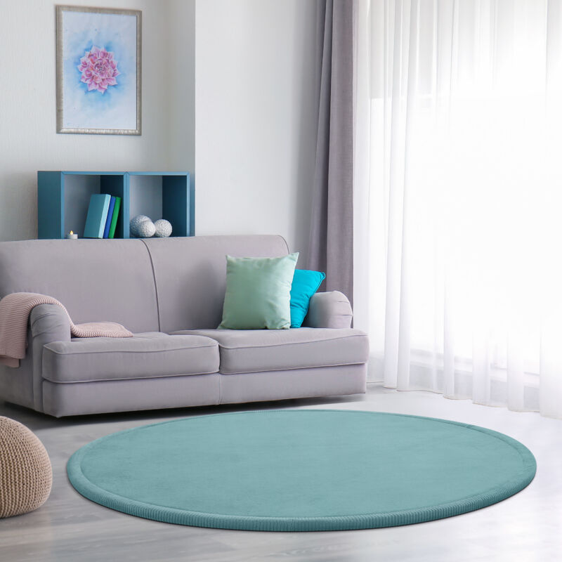 Tapis Chambre Enfant Bebe Fille Garcon Moelleux Antidérapant Moderne Bleu, 160 cm rond - Paco Home