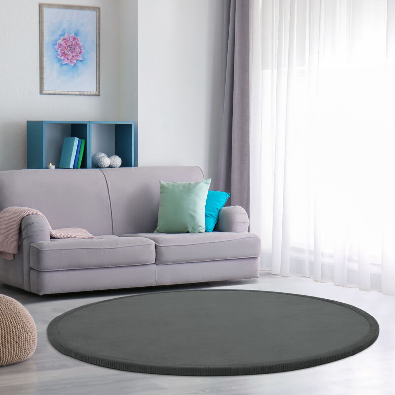 Tapis Chambre Enfant Bebe Fille Garcon Moelleux Antidérapant Moderne Anthracite, 80 cm rond - Paco Home