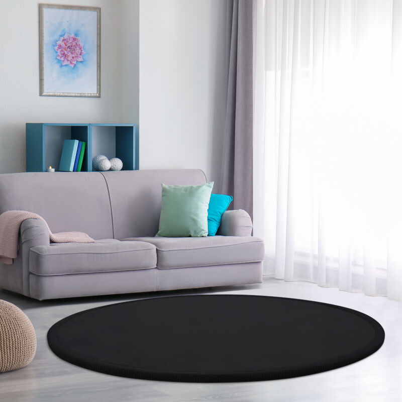 Tapis Chambre Enfant Bebe Fille Garcon Moelleux Antidérapant Moderne Noir, 80 cm rond - Paco Home