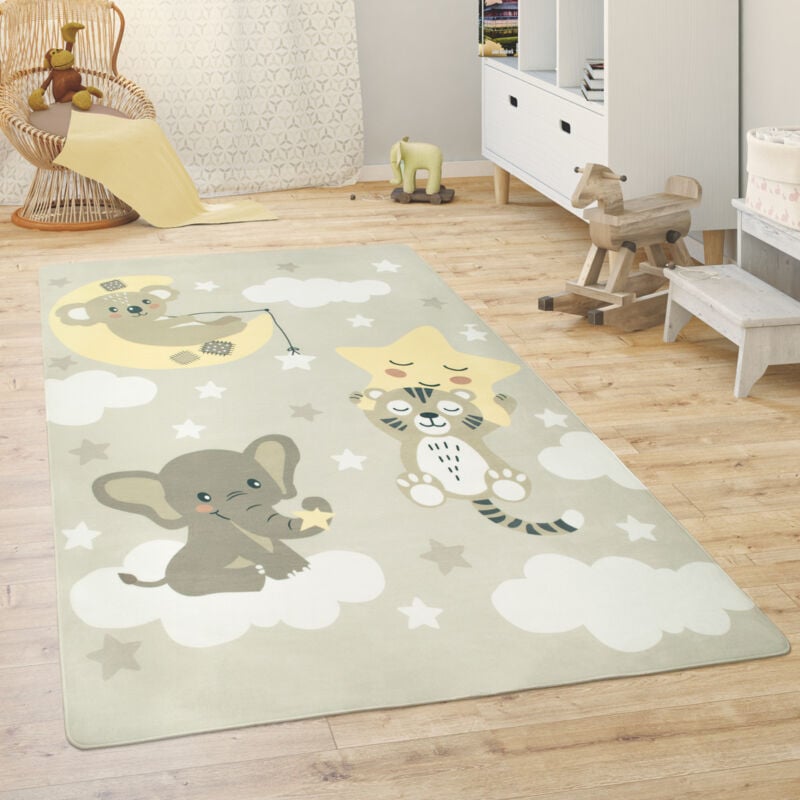 Tapis Chambre Enfant Tapis De Jeux Tapis Bébé Animaux Arc-En-Ciel Cœur Beige, 120x160 cm - Paco Home