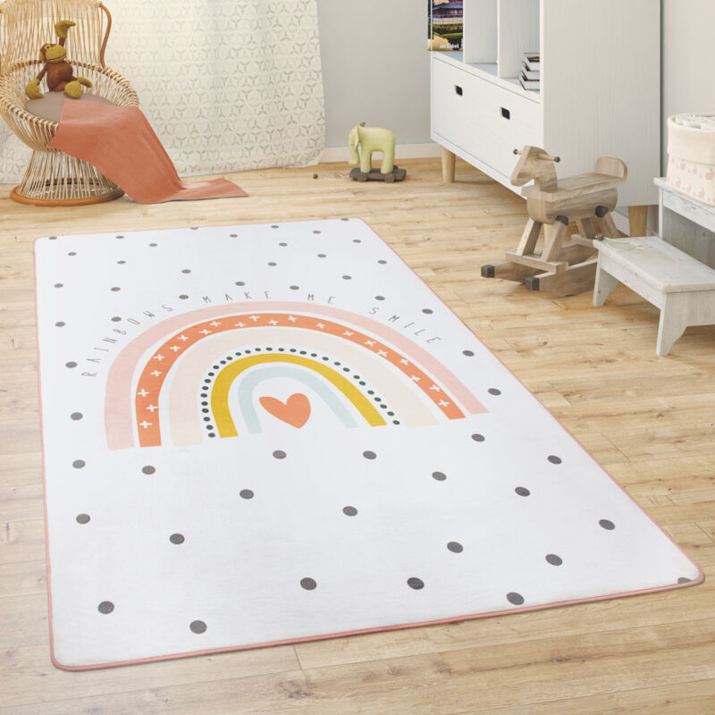 Tapis Chambre Enfant Tapis De Jeux Tapis Bébé Animaux Arc-En-Ciel Cœur 80x150 cm, Crème - Paco Home