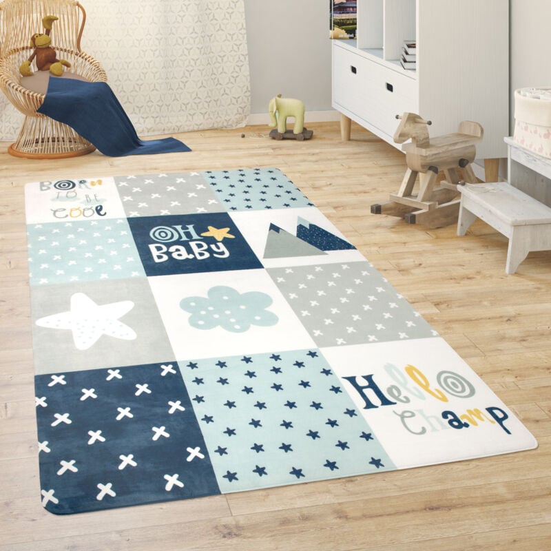 Tapis Chambre Enfant Tapis De Jeux Tapis Bébé Animaux Arc-En-Ciel Cœur 80x150 cm, Bleu - Paco Home