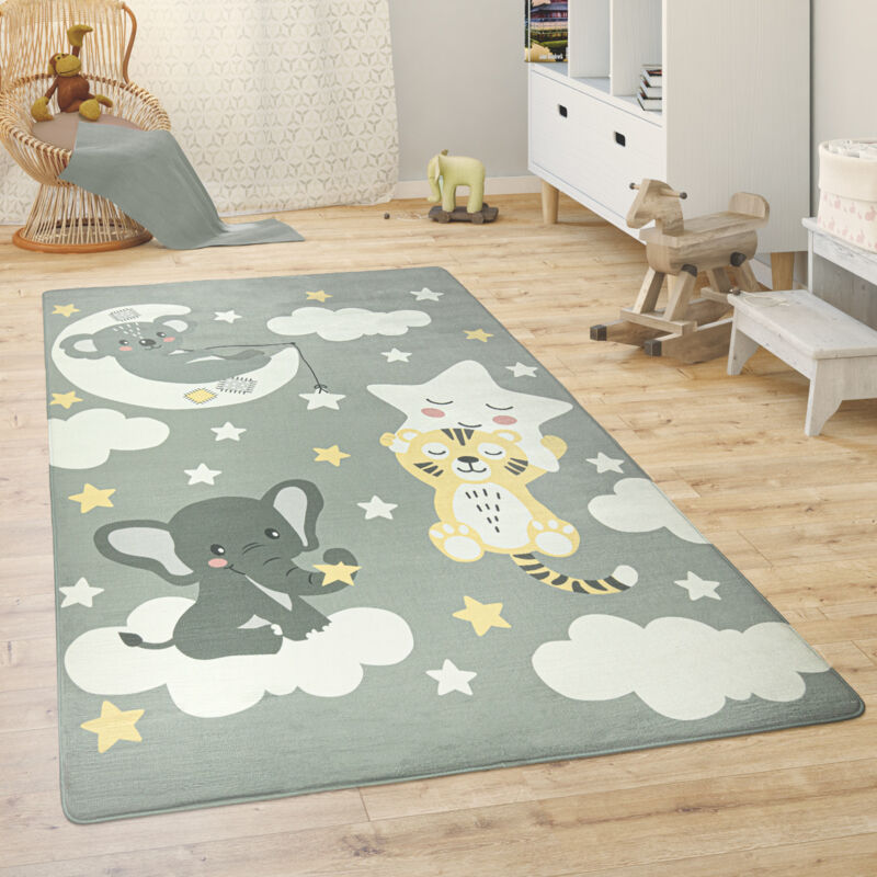 Tapis Chambre Enfant Tapis De Jeux Tapis Bébé Animaux Arc-En-Ciel Cœur 80x150 cm, Gris 2 - Paco Home