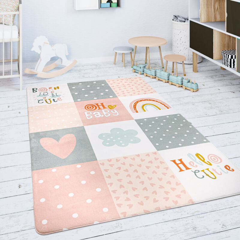 Tapis Chambre Enfant Tapis De Jeux Tapis Bébé Losanges Gris Rose Blanc 80x150 cm - Paco Home