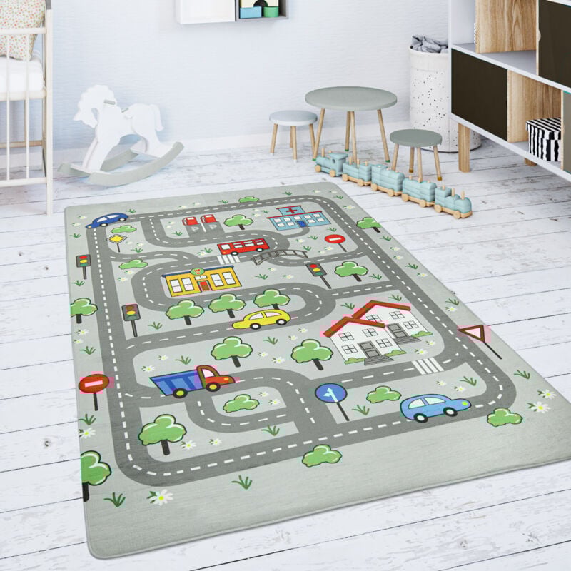 Tapis Chambre Enfant Tapis De Jeux Tapis Bébé Tapis De Jeux Tapis Routes Gris 80x150 cm - Paco Home