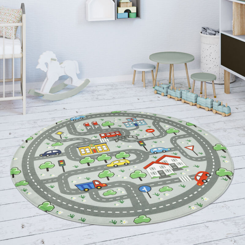 Tapis Chambre Enfant Tapis De Jeux Tapis Bébé Tapis De Jeux Tapis Routes Gris 150 cm Rund (de) - Paco Home