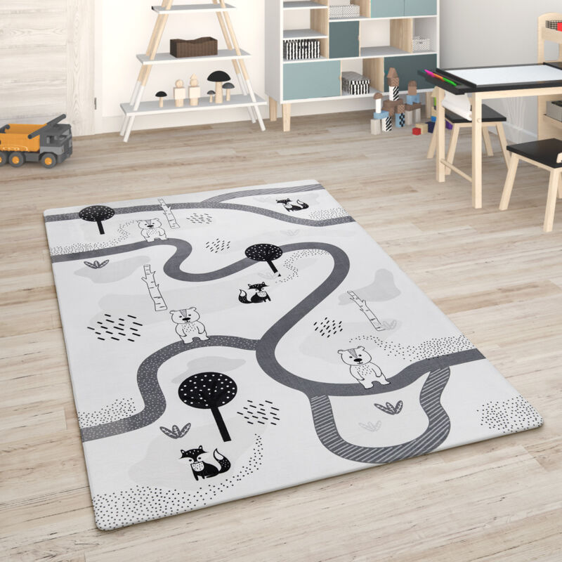 Tapis Chambre Enfant Tapis De Jeux Tapis Bébé Tapis Enfant Route Tapis De Jeux Blanc, 120x160 cm - Paco Home