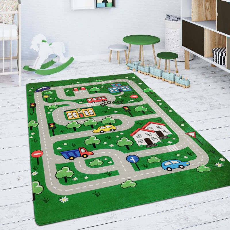 Paco Home - Tapis Chambre Enfant Tapis De Jeux Tapis Bébé Tapis Enfant Route Vert 80x150 cm