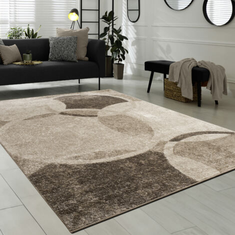 Paco Home – Tapis contemporain 60x100 cm – Cercles marbrés beige noir crème – 100% polypropylène – Épaisseur 9 mm – Compatible chauffage au sol