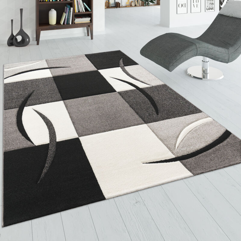 Paco Home - Tapis De Créateur Aux Contours Découpés à Carreaux En Blanc Noir 60x110 cm