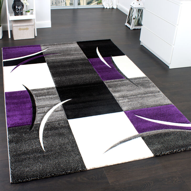 Paco Home - Tapis De Créateur Aux Contours Découpés à Carreaux En Purpre Violet 240x330 cm