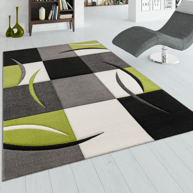 Paco Home - Tapis De Créateur Aux Contours Découpés à Carreaux En Vert Noir 60x110 cm