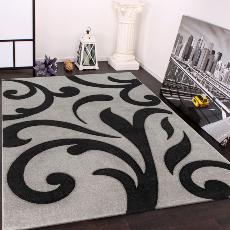 Paco Home - Tapis De Créateur Aux Contours Découpés Moderne En Gris Noir 120x170 cm
