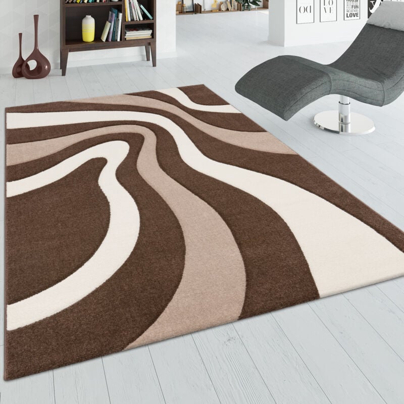 Tapis De Créateur Aux Contours Découpés Motif Vagues En Marron Beige Crème 60x110 cm - Paco Home