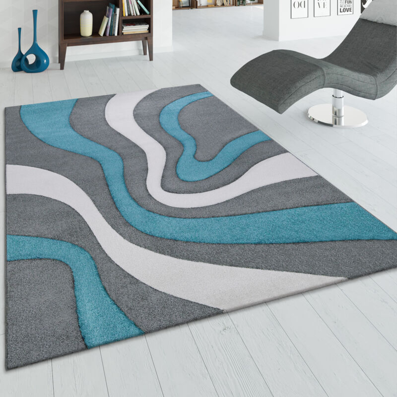 Tapis De Créateur Avec Contours Découpés Motif à Carreaux En Turquoise Gris 80x300 cm - Paco Home