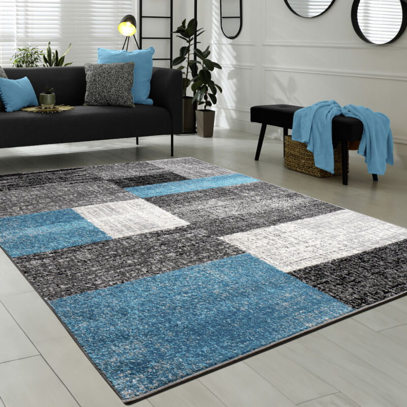 Paco Home - Tapis De Créateur Carreaux Design Turquoise Gris 80x150 cm