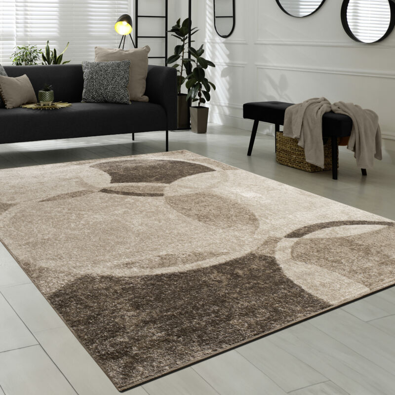 Paco Home - Tapis De Créateur Contemporain Avec Cercles Marbré En Beige Noir Crème 120x170 cm