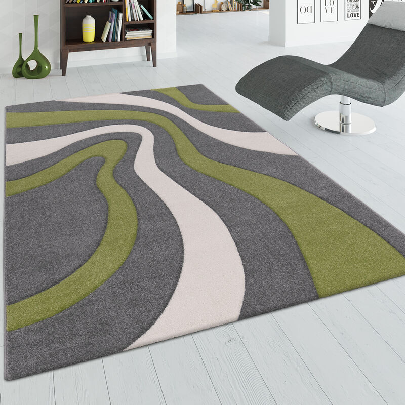Paco Home - Tapis De Créateur Moderne Abstrait Vagues Aspect Contours Découpés En Diff. Coloris Et Tailles 60x110 cm, Vert