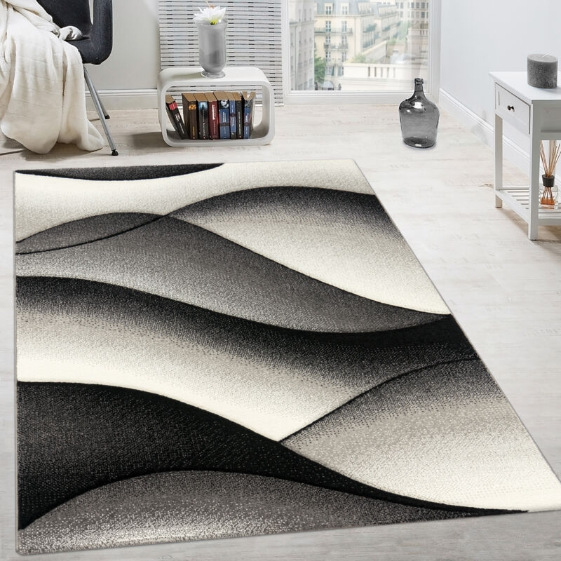 Paco Home - Tapis De Créateur Moderne Abstrait Vagues Effet Contours En Gris Anthracite 60x110 cm
