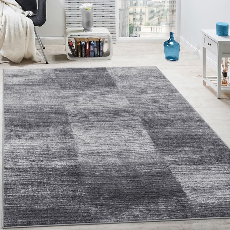 Tapis De Créateur Pour Salle De Séjour Modern Motif à Carreaux En Gris Noir 70x140 cm - Paco Home